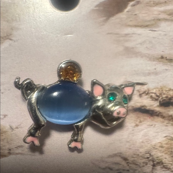 Other - Silver Tone Blue Glass Pig Charm Brooch for Small Pets (BR444)
